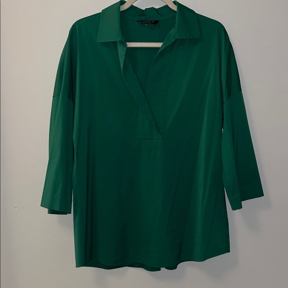 Lafayette 148 New York Hawkins Emerald Green Collared V-Neck Tunic